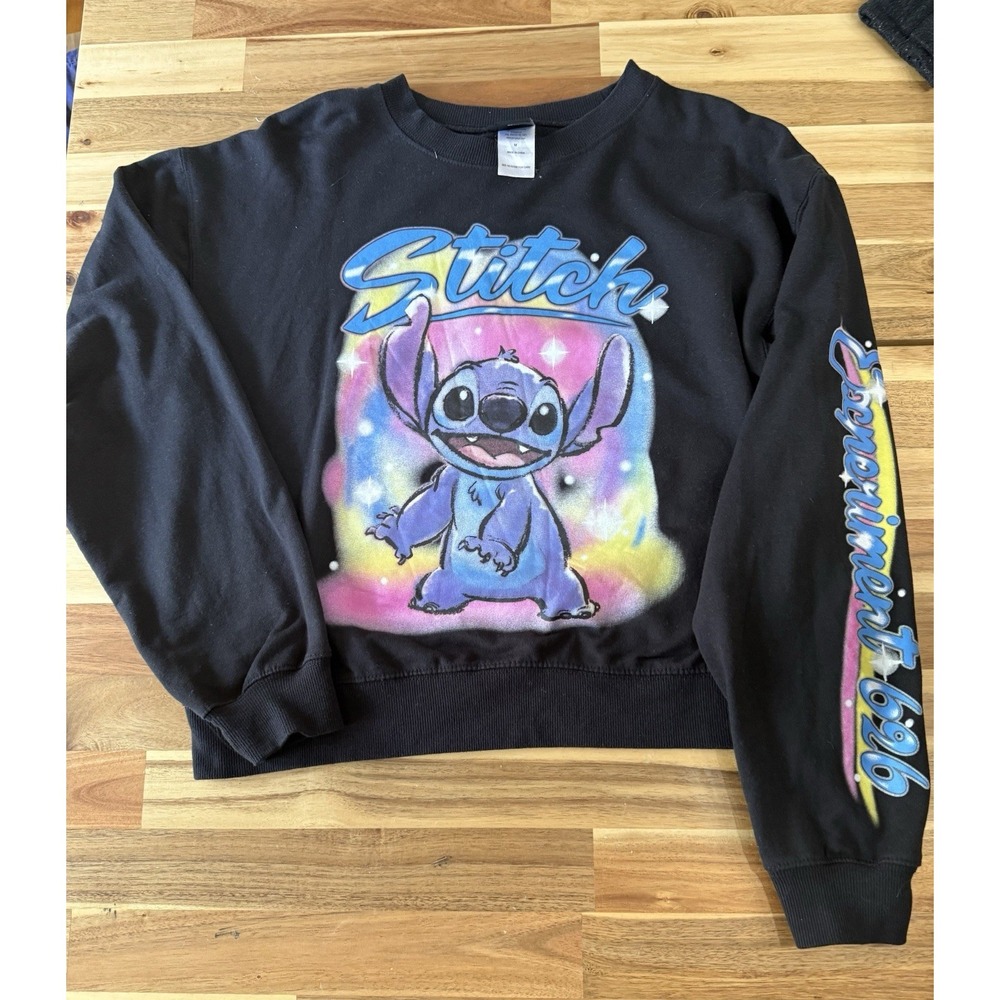 Lilo & Stich Womens Long Sleeve T Shirt Experiment Nostalgia Graffiti SZ M